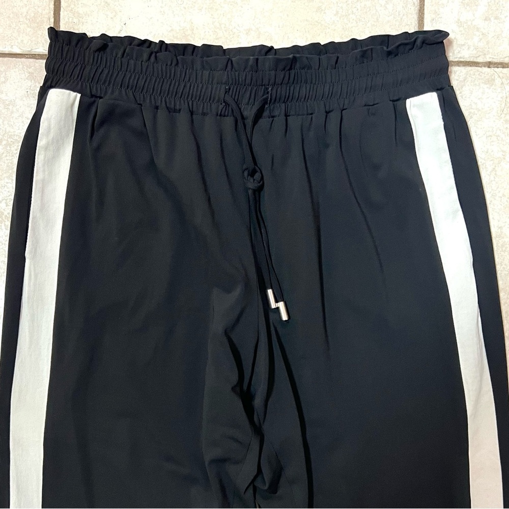 Iris Setlakwe Black w/ White Side-Stripe Paper Bag Waistband Jogger Track Pants - Picture 6 of 12